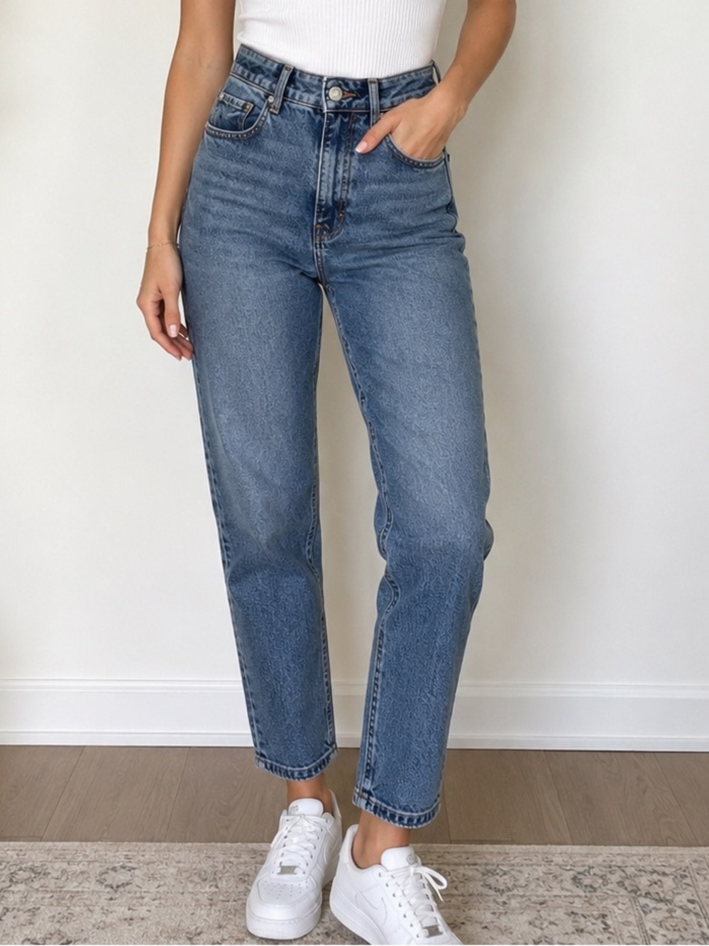 Zara High-Rise Mom Jeans in Medium Blue